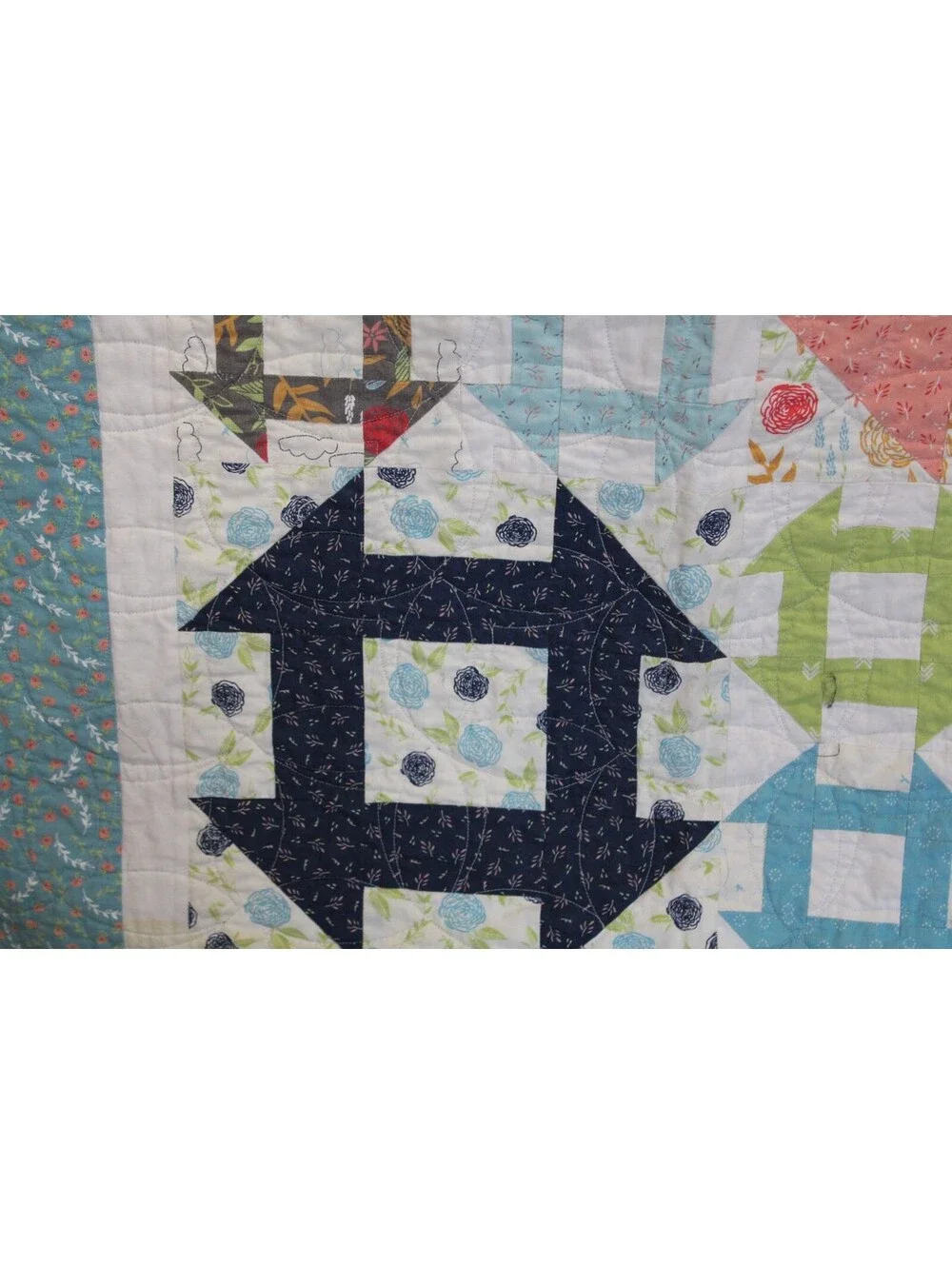 Vtg Handmade Pieced Quilt Classic Mini Churn Dash Fall Theme Queen 68x78